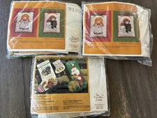 Lot Of 3 Vintage Needlepoint Kit CREATIVE CIRCLE Canvas Santa Kitten Christmas