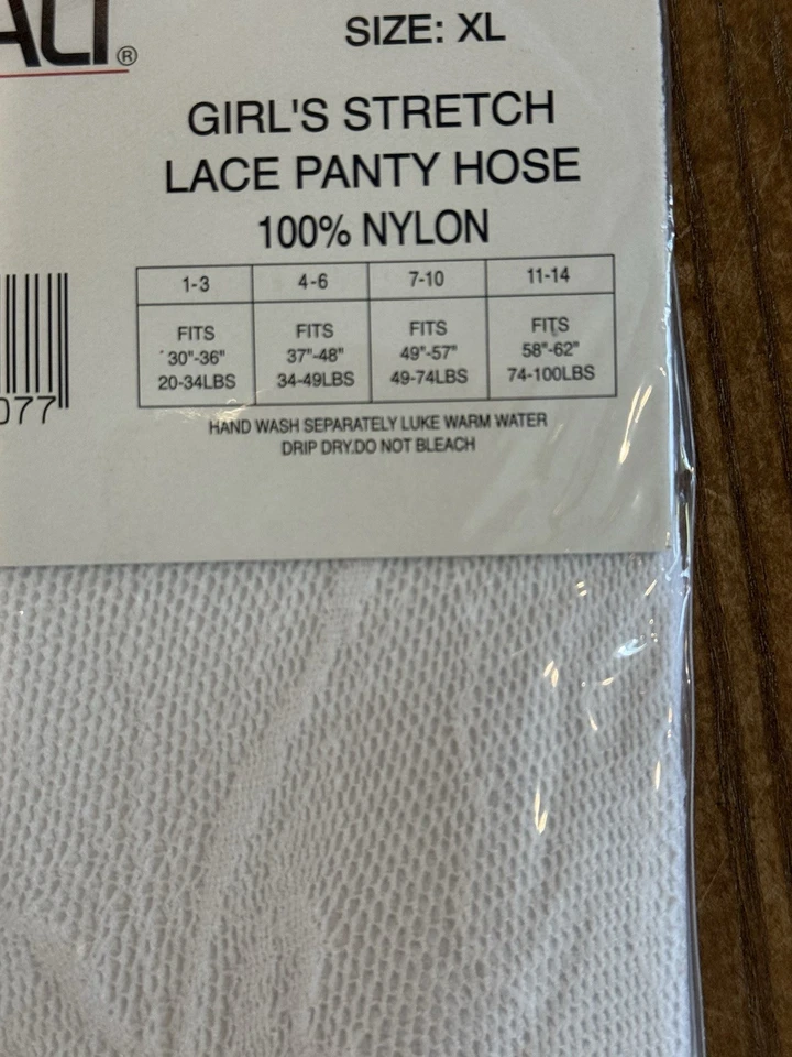 Medias/pantimedias blancas de encaje elástico talla XL para niña - A0215 Foto 4 de 4