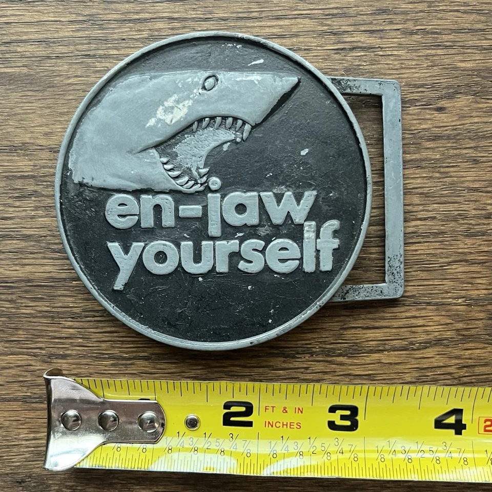 Vintage Belt Buckle En-Jaw Yourself, Enjaw, Shark, JAWS film movie 1970s - Image 3 of 4