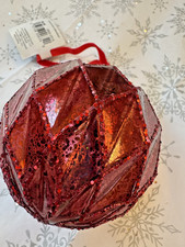 Ornament - Red Textured Glitter Ball Glass 3"