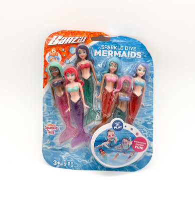 BANZAI 6 Piece Sparkle Mermaid Dive Toys - New, Damaged Packaging