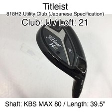 Titleist 818H2 Utility Club (JDM) U Hybridー 21 39.5" KBS MAX 80 Regular Right-Ha