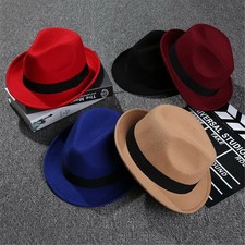 Women Men Jazz Felt Bowknot Panama Bowler Wide Brim Hat Vintage Cap Gift