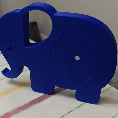 Blue Elephant Shaped Kids Analog Wall Clock Plastic Arabic Numerals