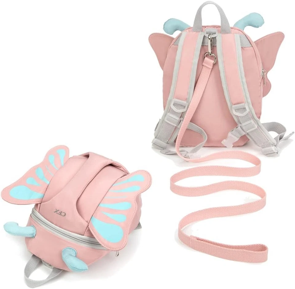 Correa mochila anti-perdida rosa mariposa para niños pequeños con asa de seguridad para salidas Foto 4 de 4