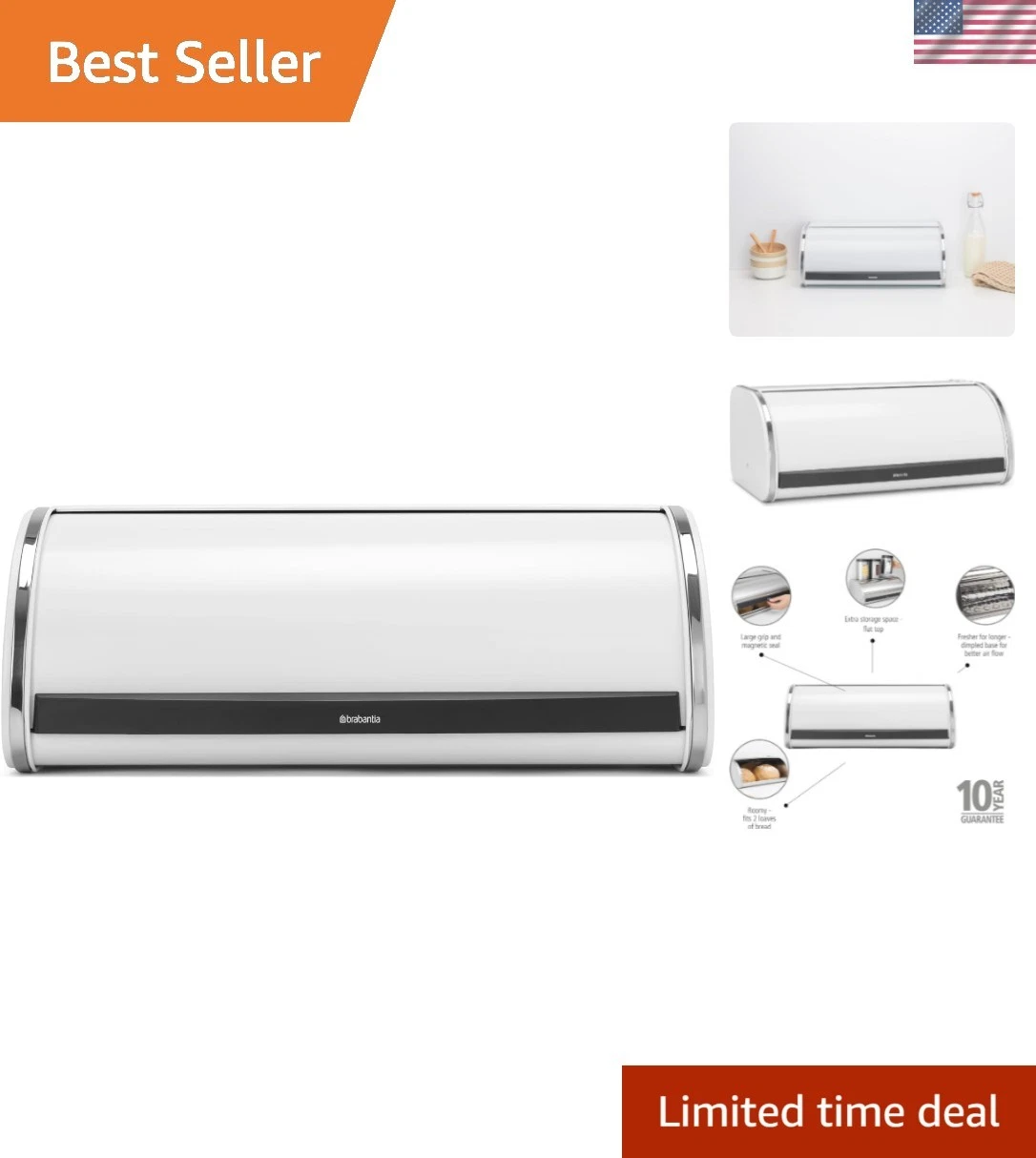 Food-Safe Roll Top Bread Box – Large Capacity & Magnetic Seal for Fresh Storage