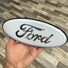White/Chrome/ Black Ford F150 FRONT GRILLE/ TAILGATE EXPORER EDGE Emblem 9 Inch