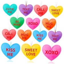 16-Pack Valentine's Felt Heart Ornaments, 8 Designs with Phrases Like XOXO,
