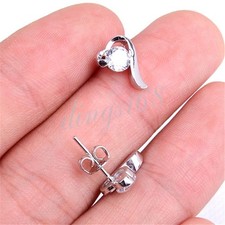 925 Sterling Silver Hypo-allergenic Curved Heart Crystal Stud Post Earrings H782