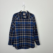 Ely Cattleman Blue Plaid Western Pearl Snap Shirt Men's Medium Cowboy Retro