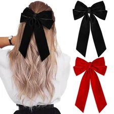 2PCS Velvet Hair Bows Hair Ribbon Clips Black Red Big Fall Alligator Clips Hair