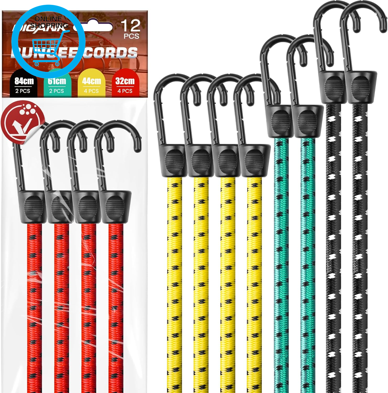 Bungee Cords with Hooks Heavy Duty 35Kg – Elastic Tie down Straps, Luggage Strap