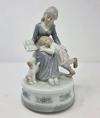 Valencia Collection Porcelain Mother Child Music Box 7.5'' Brahms' Lullaby 