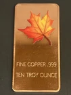 10 oz Copper Bar .999 Fine - Maple Leaf Bullion - Ten Troy Ounce CMC Mint
