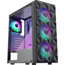 PC Case Pre-Install 4 RGB Fans, ATX Gaming Computer Case with Diamond-Shaped Mes