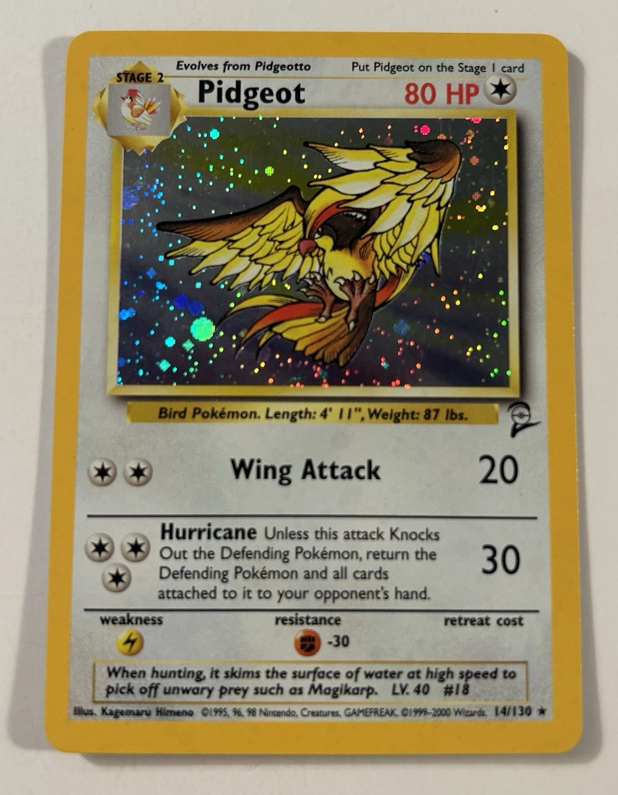 Pokemon TCG Pidgeot 14/130 Holo WOTC: Base Set 2 LP