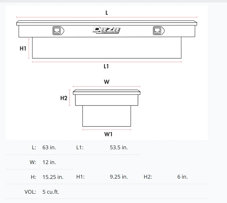 Caja de herramientas cruzada estrecha DeeZee DZ6163N Specialty Series ajuste universal tamaño mediano Foto 2 de 4