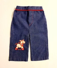 VTG Healthtex Blue Jeans Pant Denim Baby Infant 6 Months Embroider Rocking Horse