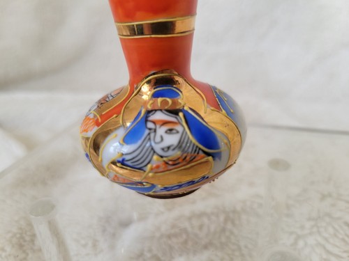 Jarrón Moriage Bud de cerámica japonés pintado a mano inmortales esmalte levantado dorado 3,5" - Imagen 1 de 5