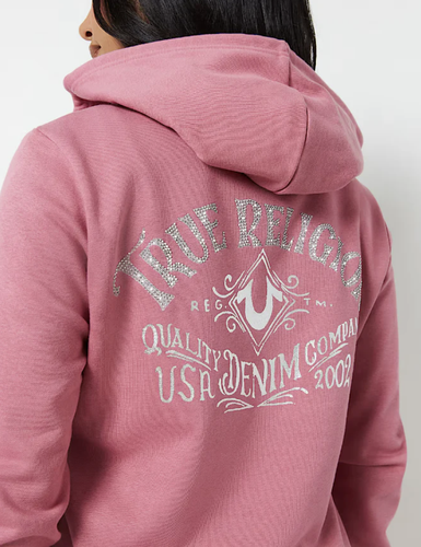 Felpa con cappuccio e zip True Religion Crystal metallizzata, stile # 208604, taglia M, rosa erica - Foto 3 di 10