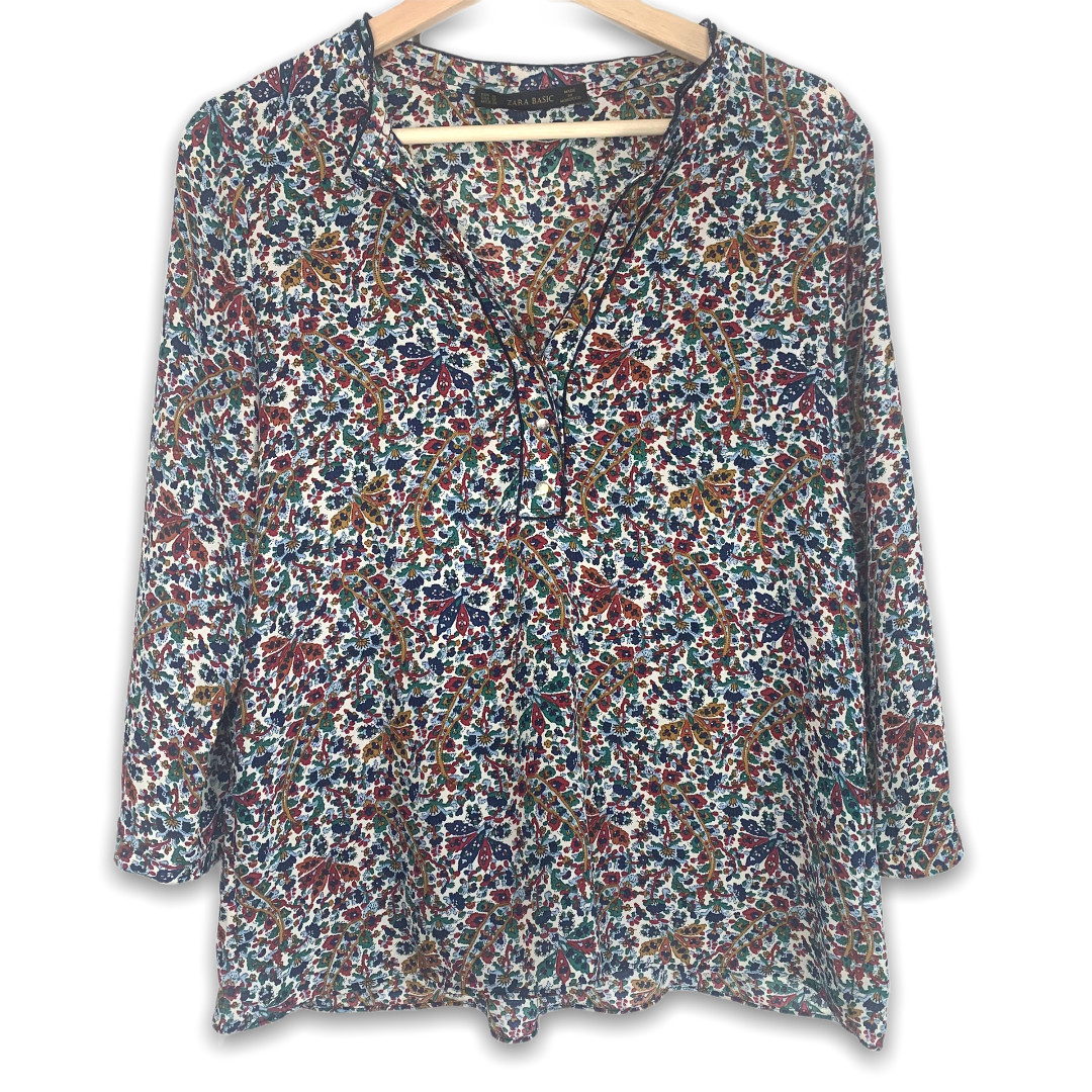 Zara Basic Boho Retro Style Paisly Pattern Top si… - image 1