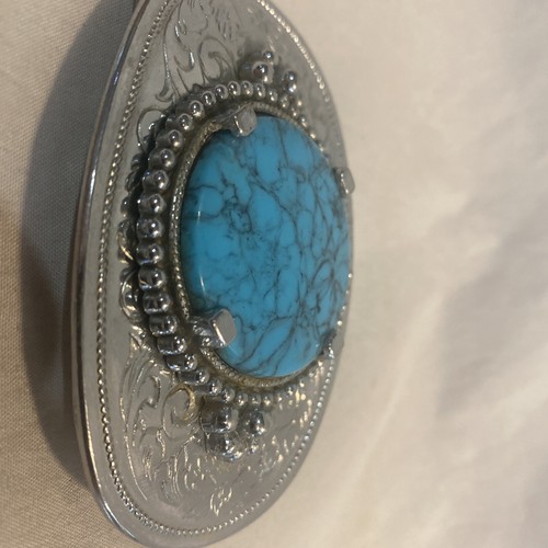 Faux Silver and Turquoise Belt Buckle Vintage Western Wear 3.5 X 2.5” - Picture 5 of 8