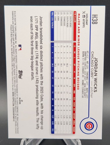 2024 Topps Holiday Jordan Wicks RC Tree Glitter #H38 Chicago Cubs - Picture 2 of 2