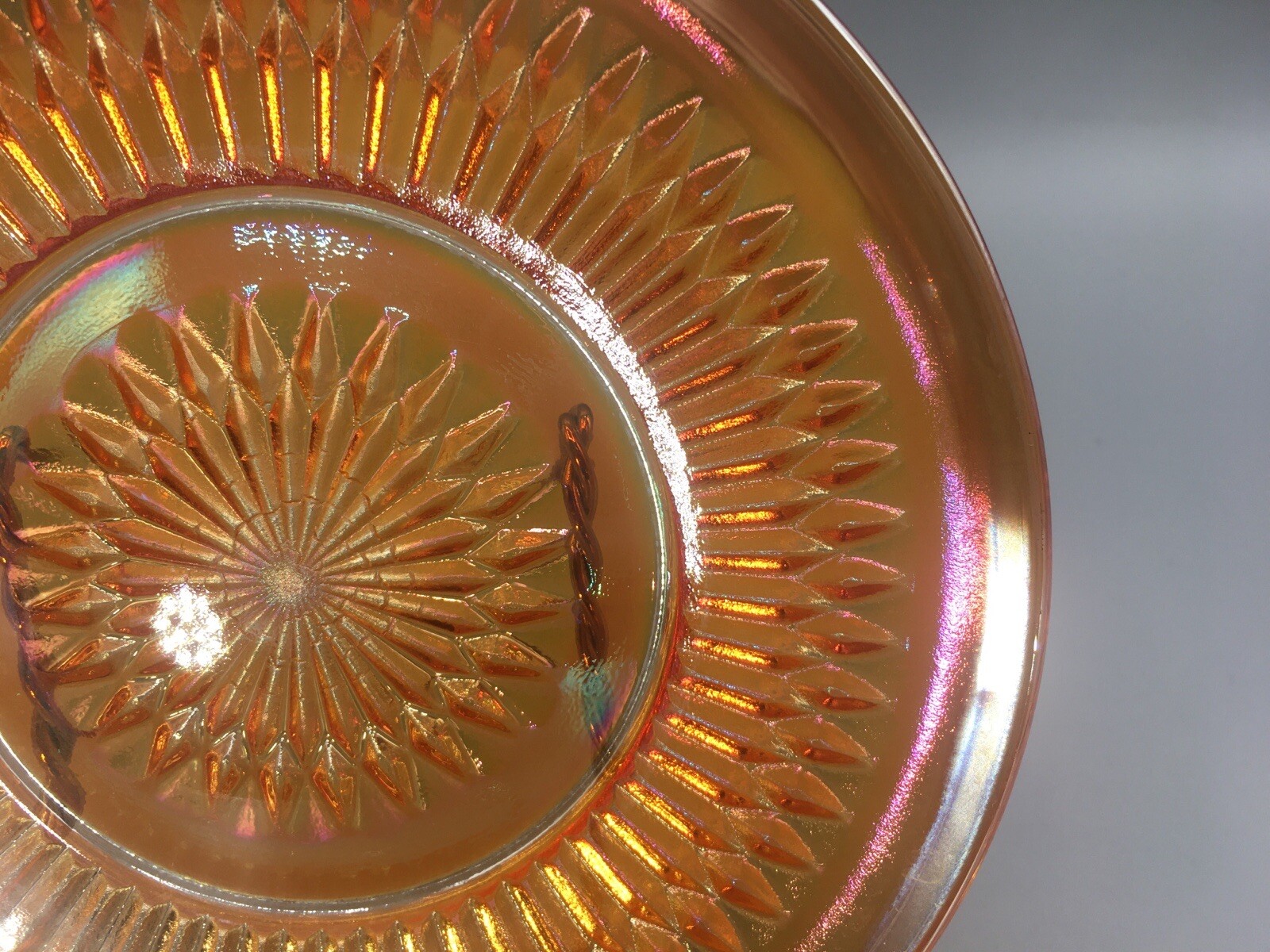 Jeannette Anniversary Marigold Carnival Glass Bread Plate Iridescent Vintage