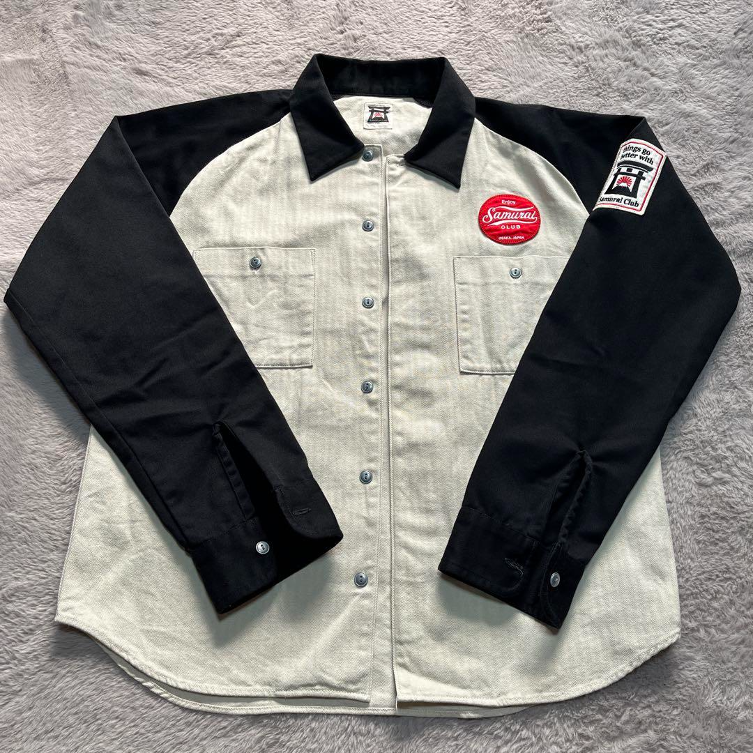 Samurai(サムライ) Type14 2BA Samurai Club Raglan Sleeve Shirt Size M White Black SCWS14-HB