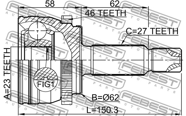 1210-CRE16A46 FEBEST Joint Kit, drive shaft for HYUNDAI