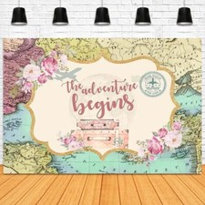 7x5ft Adventure Baby Shower Map Photo Background Travel Airplane Party Decor