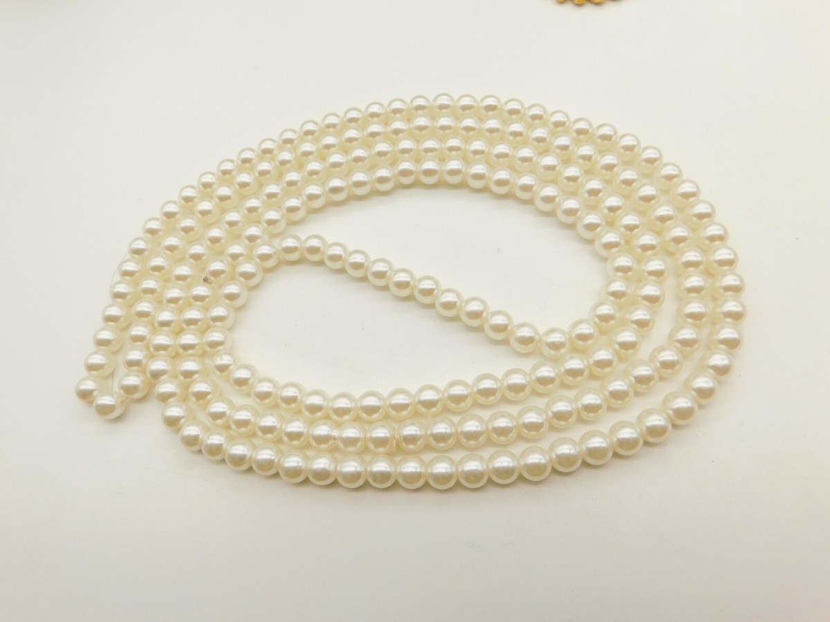 ネックレス・ペンダント White Faux Pearls Necklace White Faux Pearl Beaded Necklace 59 Inch Vintage | eBay