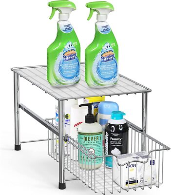 Stackable 2 Tier Sliding Basket Organizer Drawer, Cabinet Organizer Heavy-Duty