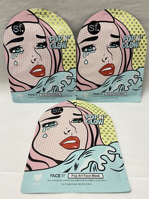 New 3-PACK SF Glow Pop N  Glow Pop Art FACE MASK  (pop2)