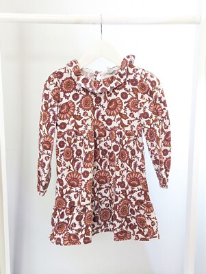 TU Girls 3-4 Years Brown White Long Sleeve Dress Outfit Clothes