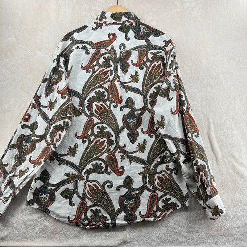 Sean John Men's Size 2XL White Paisley Linen/Cotton Tailored Fit Casual Shirt - Picture 12 of 15