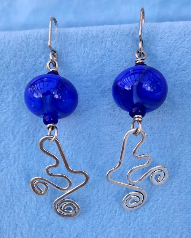 Original Design Sterling Silver Dangle & Glass Bead Earrings .925 Hooks 2-1/4" L