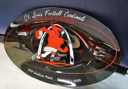 Vintage 1970s St Louis Cardinals Football Arch Black Glass Oval Plate 8"X6"