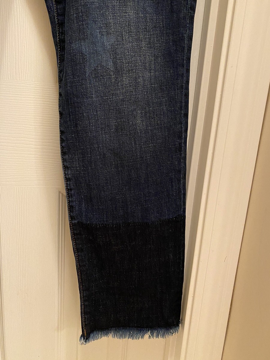 Cabi Slim Boyfriend Jeans Celebrity Wash Star Print Sz 8 Raw Frayed Hem Stretch View 5