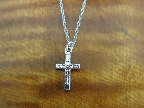 Tiny Cross with Flower Sterling Silver 925 Pendant Chain Necklace