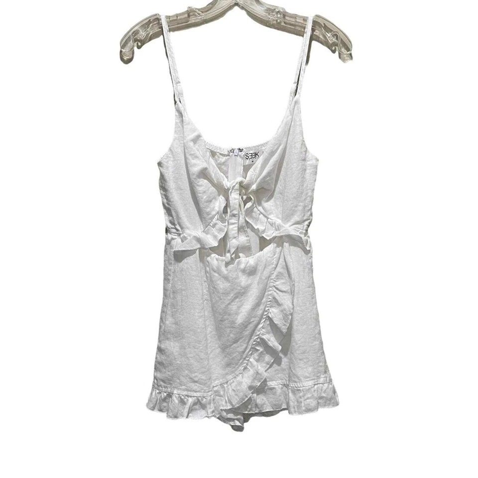 LF Seek the Label Linen Tie Front Romper White Size Medium - Image 2 of 4