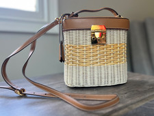 Mark Cross Benchley Leather-Trimmed Woven Rattan Bag