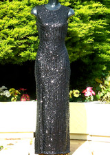 QUIZ Black Sequin Maxi Dress Size 10 Evening Cocktail Wedding Cruise PROM Party