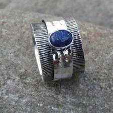 Blue Lapis Lazuli Spinner Ring 925 Sterling Silver Ring Yoga Ring Handmade Ring