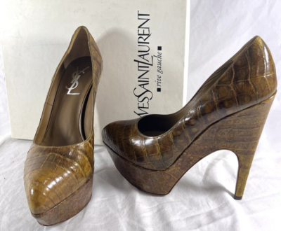 $2590 YSL Yves SAINT LAURENT Crocodile Imperiale 95 Platform