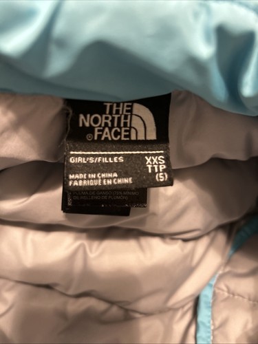 The North Face Girls Goose Down Puffer Jacket Size XXS (5) 550 Light Blue USED - Picture 11 of 14