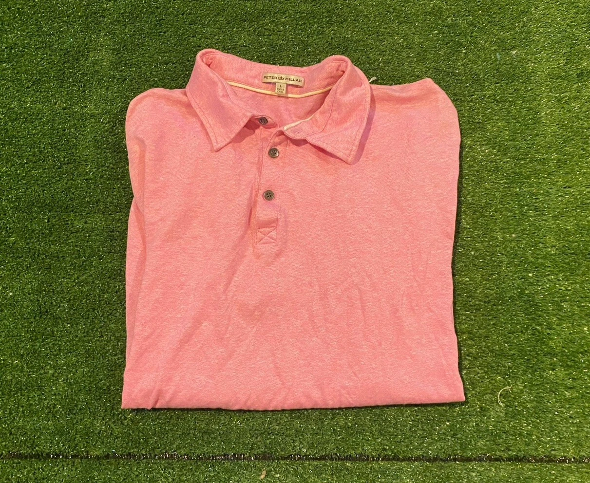 Peter Millar shirt mens large linen pink lightweight short sleeve casual solid O