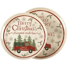 Primitives by Kathy Merry Christmas Red Truck Serving Trays Set 2 Holiday Decor