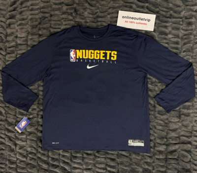 Nike Mens Dri-Fit Navy Blue Long Sleeve 2XL US Team Issue Denver Nuggets  NBA