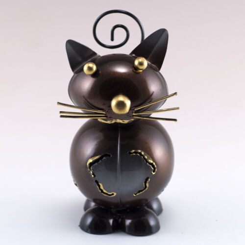 Handgefertigte Katzenfigur 4 Zoll hoch mit lockigem Schwanz niedliche Zinn Metall Tier Skulptur - Bild 2 von 4